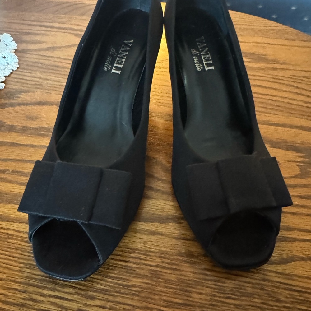 Vaneli Black Peep-Toe Heels with Bow